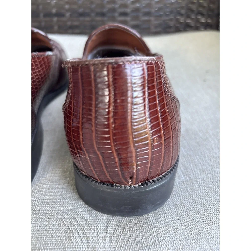 Stacy Adams Cognac Brown Snake Leather Tassel Loafer Dress Shoes Size 10 M